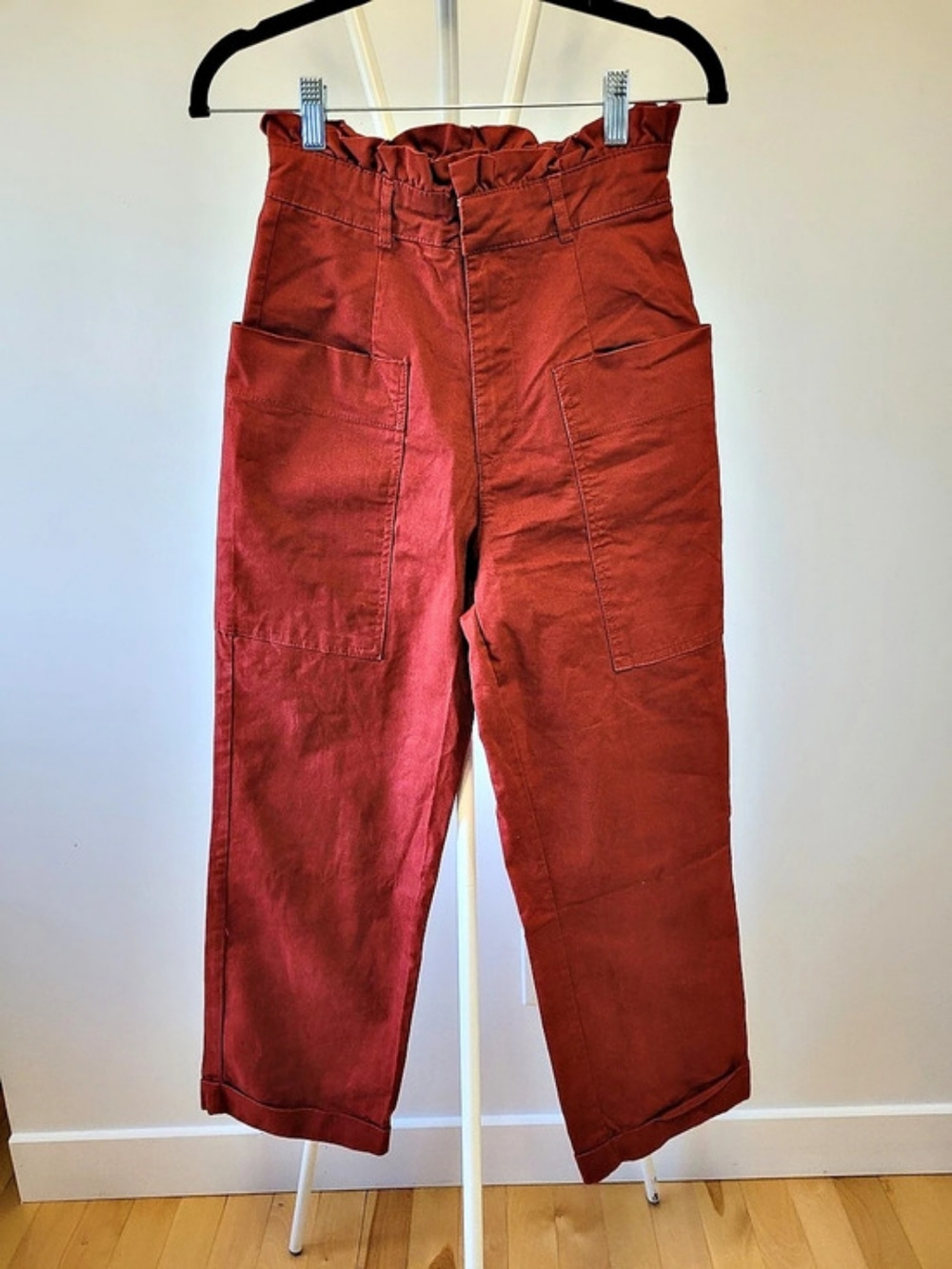 Zara Rust Orange Paperbag Waist Chinos Cropped Pants -  Small